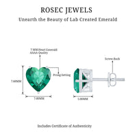7MM Heart Shape Lab Created Emerald Solitaire Stud Earrings