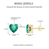 7MM Heart Shape Lab Created Emerald Solitaire Stud Earrings
