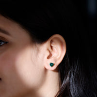 7MM Heart Shape Lab Created Emerald Solitaire Stud Earrings