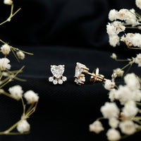 Heart and Round Shape Moissanite Paw Stud Earrings