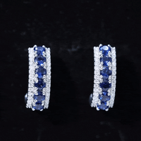 Certified Lab Created Blue Sapphire Hoop Earrings With Diamond