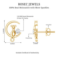 Certified Cat Moon Earrings with Moissanite