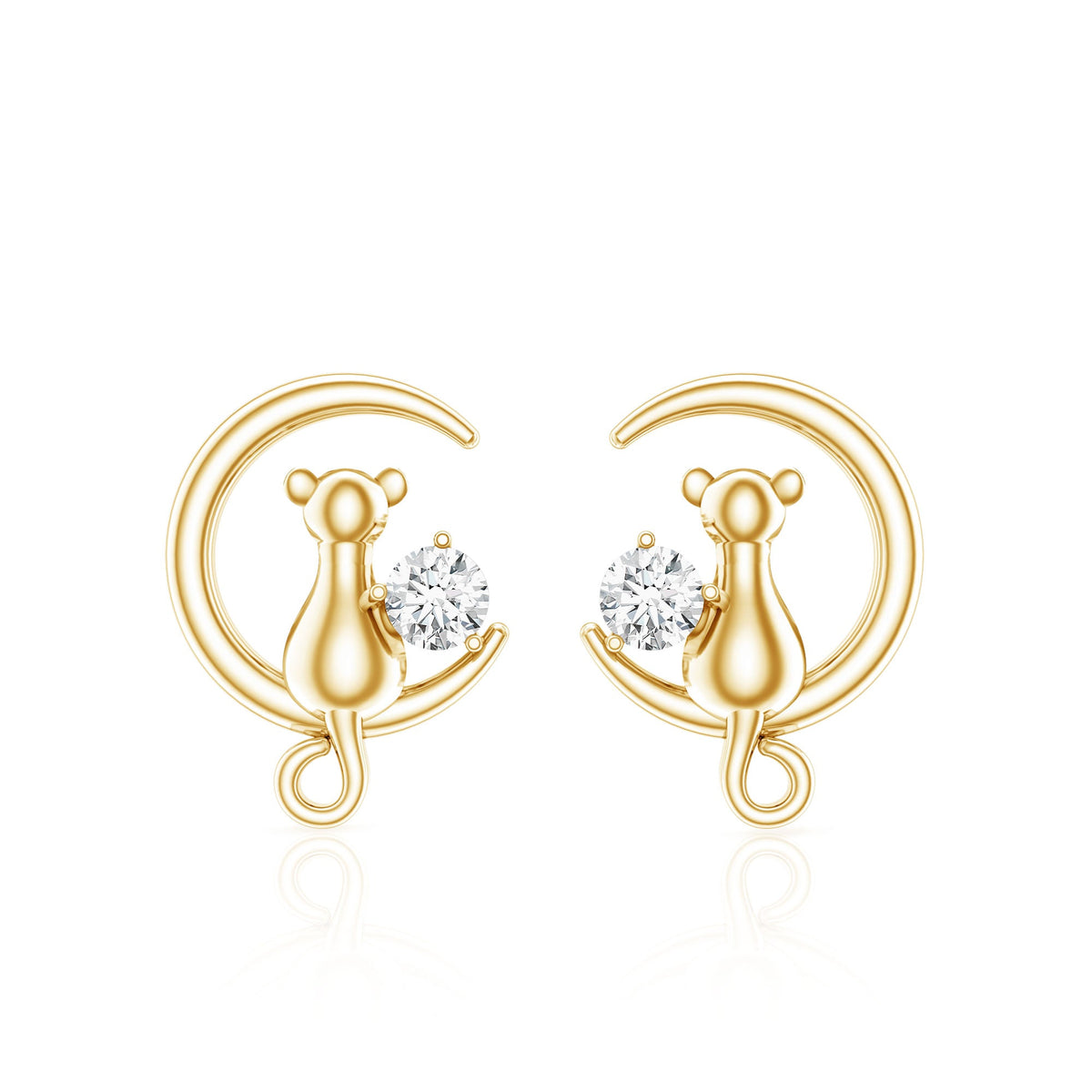 Certified Cat Moon Earrings with Moissanite