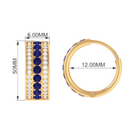 Lab Created Blue Sapphire and Diamond Hoop Earrings For Her