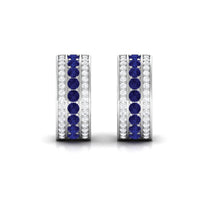 Lab Created Blue Sapphire and Diamond Hoop Earrings For Her
