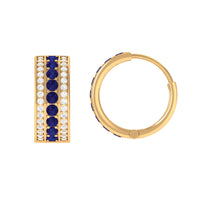 Lab Created Blue Sapphire and Diamond Hoop Earrings For Her