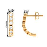 3/4 CT Bezel Set Round Moissanite Simple J Hoop Earrings