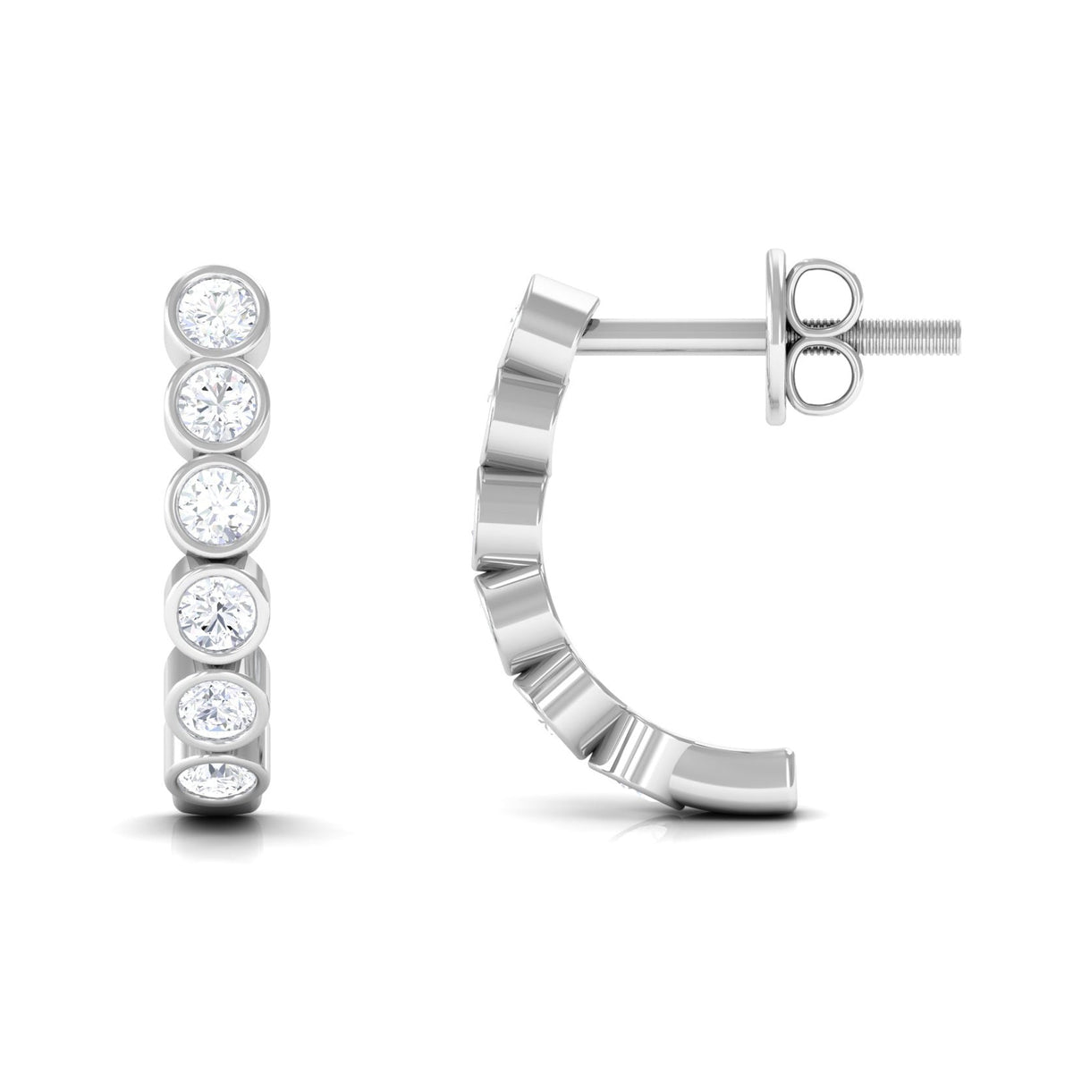 3/4 CT Bezel Set Round Moissanite Simple J Hoop Earrings