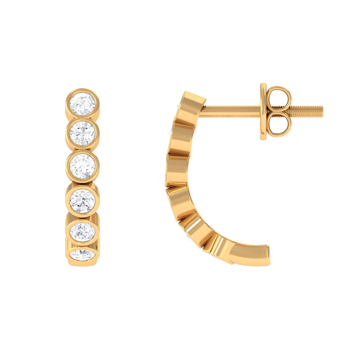 3/4 CT Bezel Set Round Moissanite Simple J Hoop Earrings