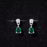 Pear Cut Lab Created Emerald and Moissanite Teardrop Earrings