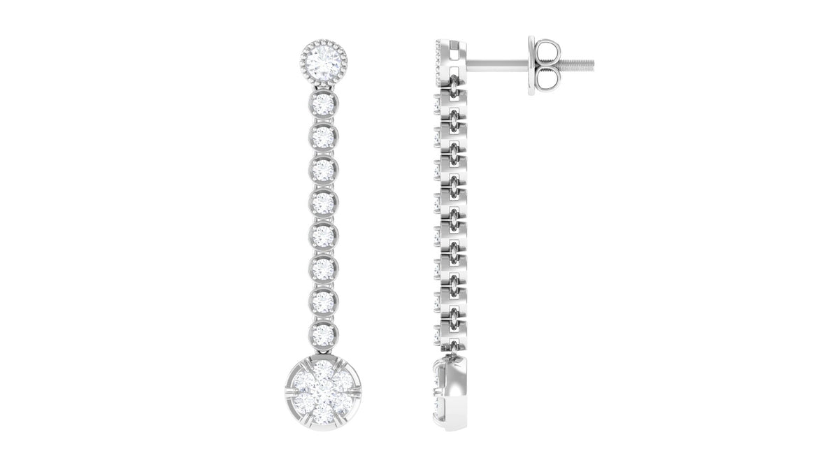 1 Carat Round Moissanite Dangle Chain Earrings