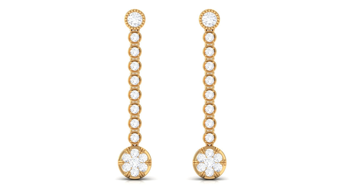 1 Carat Round Moissanite Dangle Chain Earrings