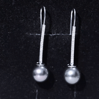 15 Carat Tahitian Pearl Dangle Earrings with Diamond Stones
