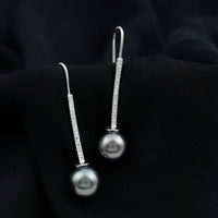 15 Carat Tahitian Pearl Dangle Earrings with Diamond Stones