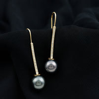 15 Carat Tahitian Pearl Dangle Earrings with Diamond Stones