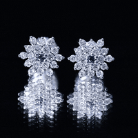 Created Blue Sapphire and Moissanite Cluster Statement Stud Earrings