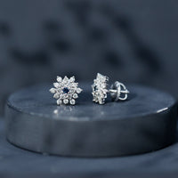 Created Blue Sapphire and Moissanite Cluster Statement Stud Earrings