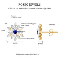 Created Blue Sapphire and Moissanite Cluster Statement Stud Earrings