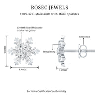 Certified Moissanite Snowflake Stud Earrings
