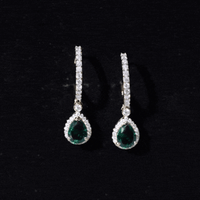 2 Carat Lab Created Emerald Teardrop Hoop Earrings with Moissanite