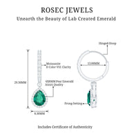 2 Carat Lab Created Emerald Teardrop Hoop Earrings with Moissanite