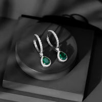 2 Carat Lab Created Emerald Teardrop Hoop Earrings with Moissanite