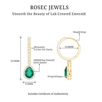2 Carat Lab Created Emerald Teardrop Hoop Earrings with Moissanite