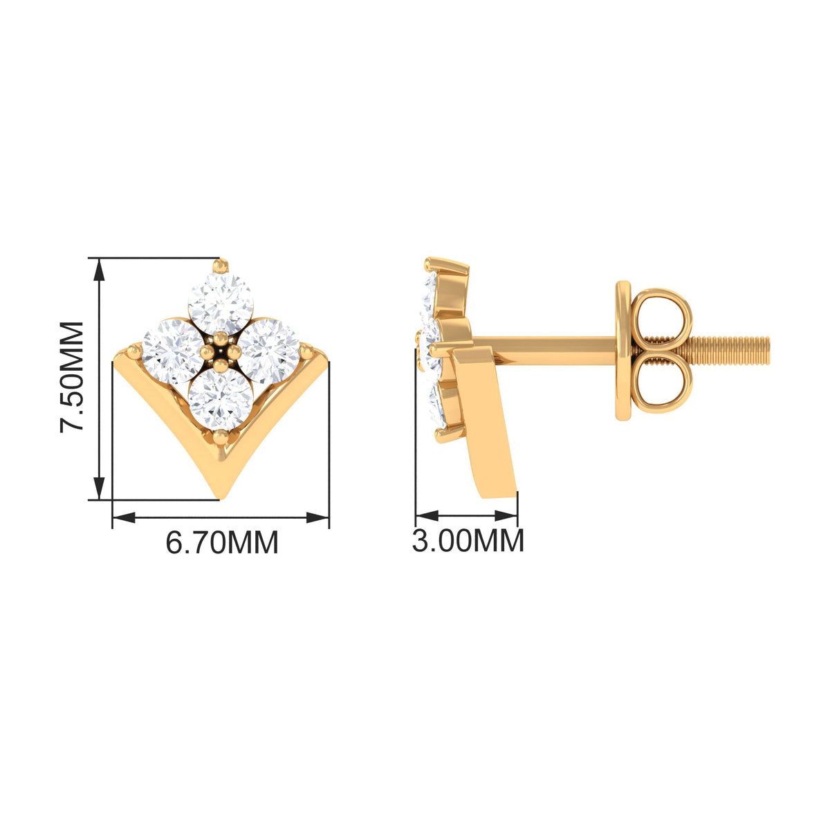 Certified Moissanite Flower Stud Earrings for Her