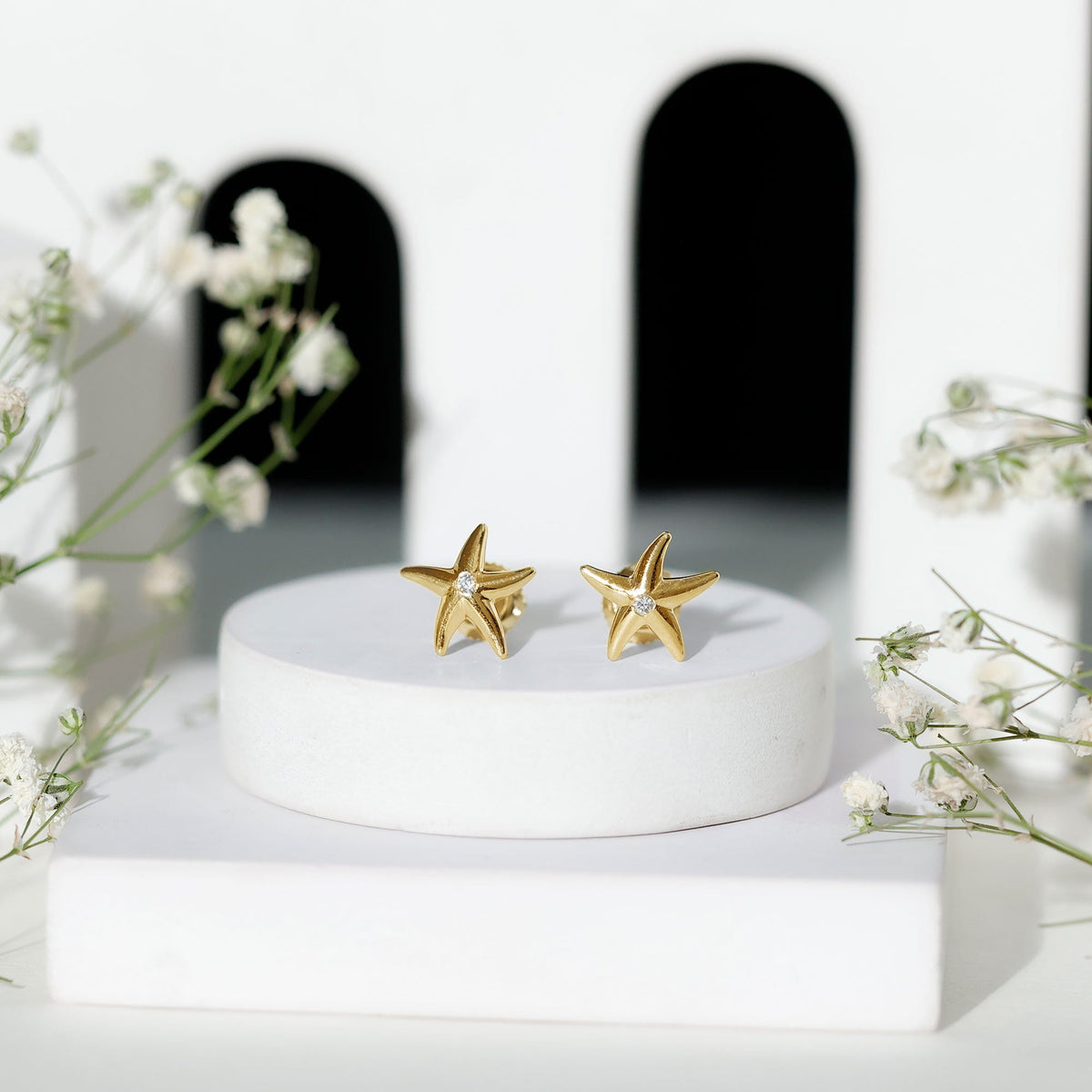 Bezel Set Round Moissanite Starfish Stud Earrings