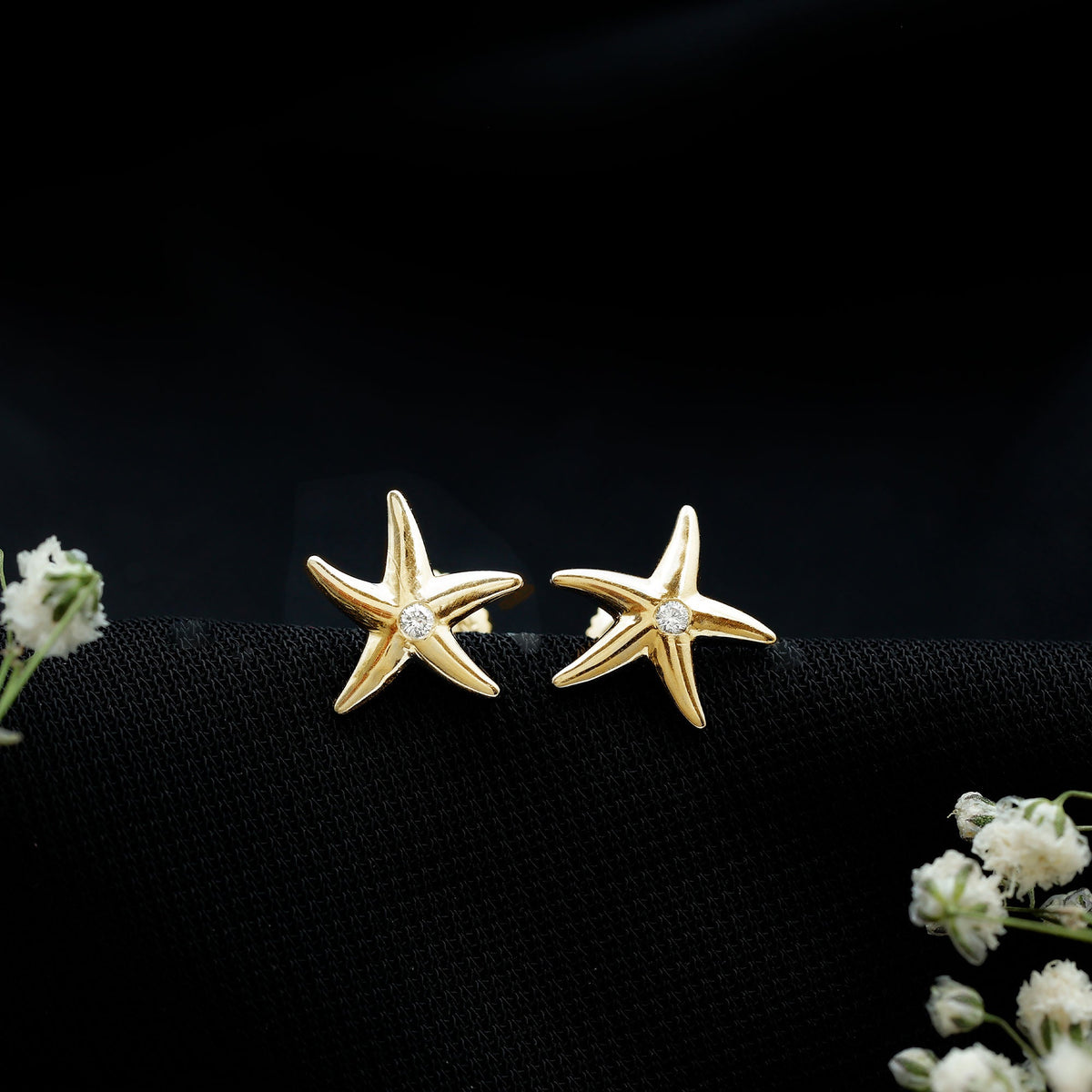 Bezel Set Round Moissanite Starfish Stud Earrings