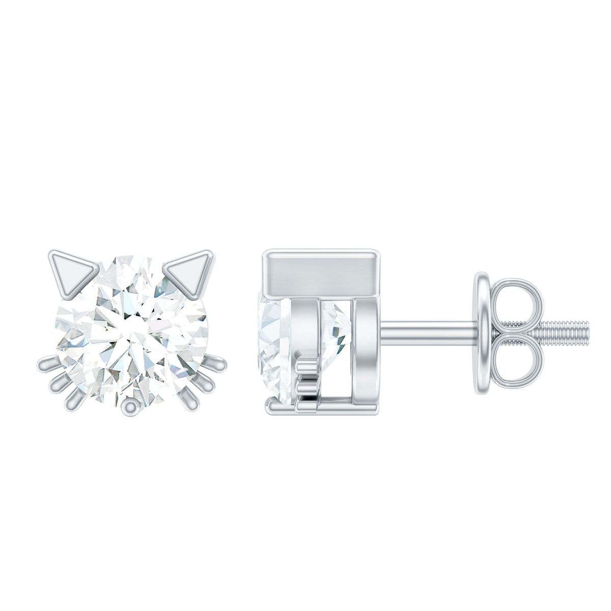 1 CT Solitaire Moissanite Cat Stud Earrings with Screw Back