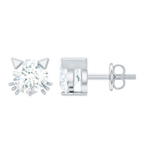 1 CT Solitaire Moissanite Cat Stud Earrings with Screw Back