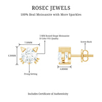 1 CT Solitaire Moissanite Cat Stud Earrings with Screw Back