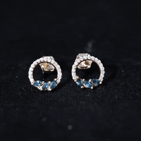 Marquise Cut London Blue Topaz and Diamond Eternity Stud Earrings