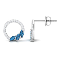 Marquise Cut London Blue Topaz and Diamond Eternity Stud Earrings