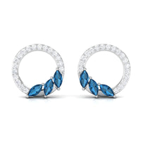 Marquise Cut London Blue Topaz and Diamond Eternity Stud Earrings