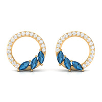 Marquise Cut London Blue Topaz and Diamond Eternity Stud Earrings