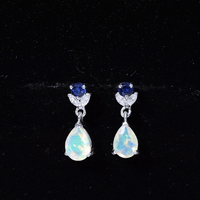 1.4 Carat Ethiopian Opal Teardrop Earrings with Lab Blue Sapphire