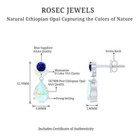 1.4 Carat Ethiopian Opal Teardrop Earrings with Lab Blue Sapphire