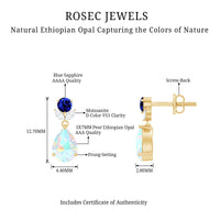 1.4 Carat Ethiopian Opal Teardrop Earrings with Lab Blue Sapphire