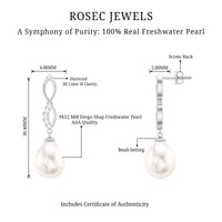 Genuine Freshwater Pearl and Diamond Infinity Drop Earrings
