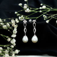 Genuine Freshwater Pearl and Diamond Infinity Drop Earrings