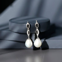 Genuine Freshwater Pearl and Diamond Infinity Drop Earrings