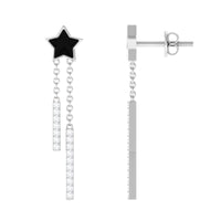 Moissanite Chain Star Dangle Earrings with Black Enamel