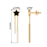 Moissanite Chain Star Dangle Earrings with Black Enamel