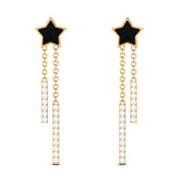 Moissanite Chain Star Dangle Earrings with Black Enamel
