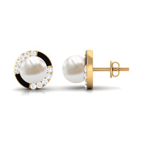Classic Freshwater Pearl Stud Earrings with Diamond