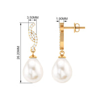 Freshwater Pearl Contemporary Drop Earring with Diamond
