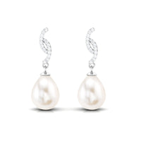 Freshwater Pearl Contemporary Drop Earring with Diamond