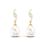Freshwater Pearl Contemporary Drop Earring with Diamond